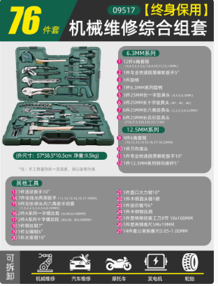 世达工具套装76件套机械设备维修套筒扳手组合机修五金组套09517